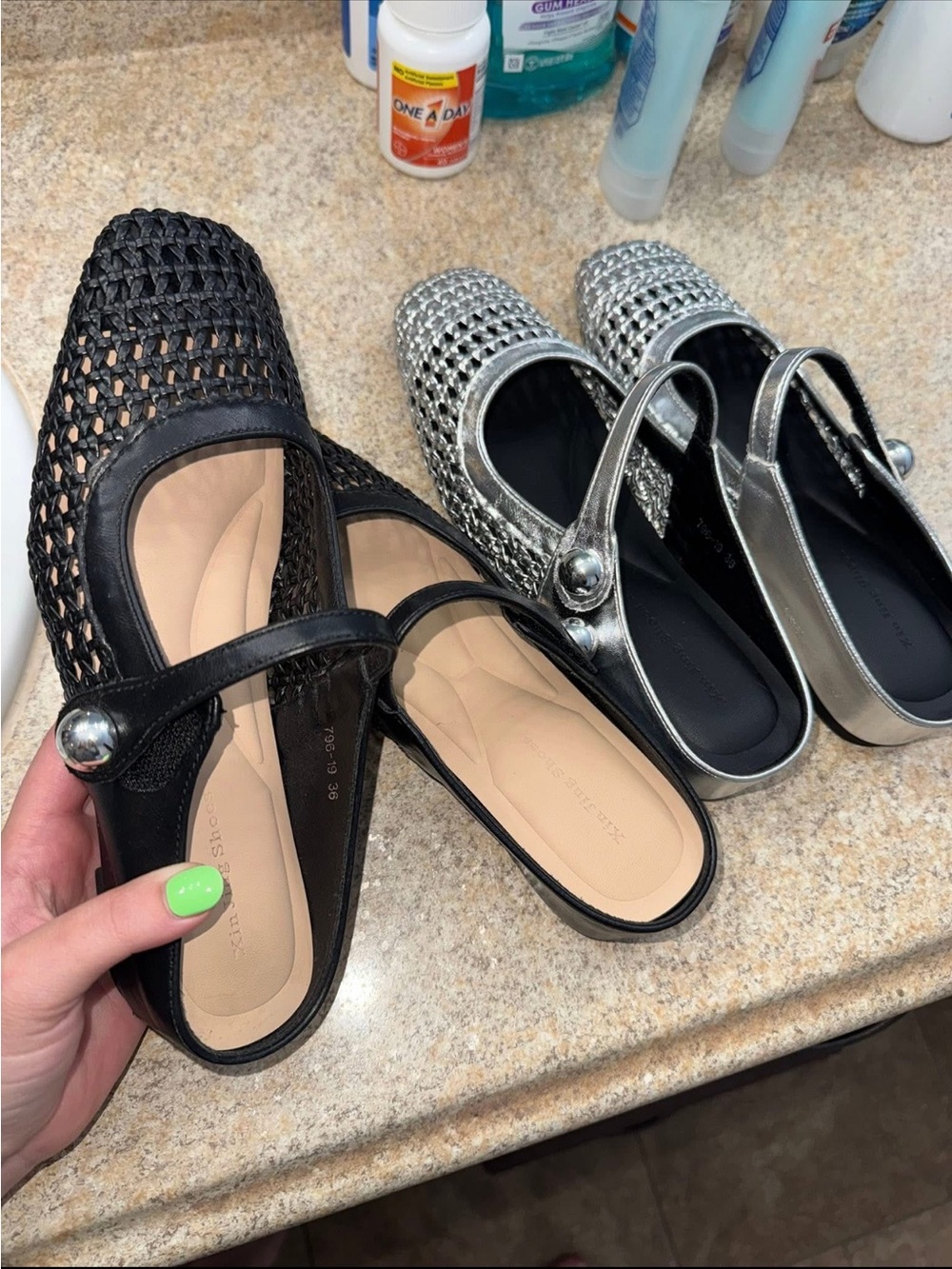 Woven Slingback Flats - Black & Silver